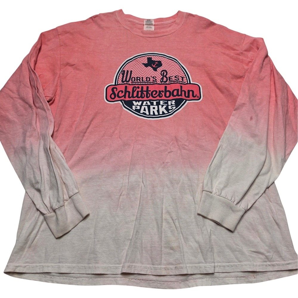 Schlitterbahn Water Parks Long Sleeve Ombre Graphic Tee Pink White XL
